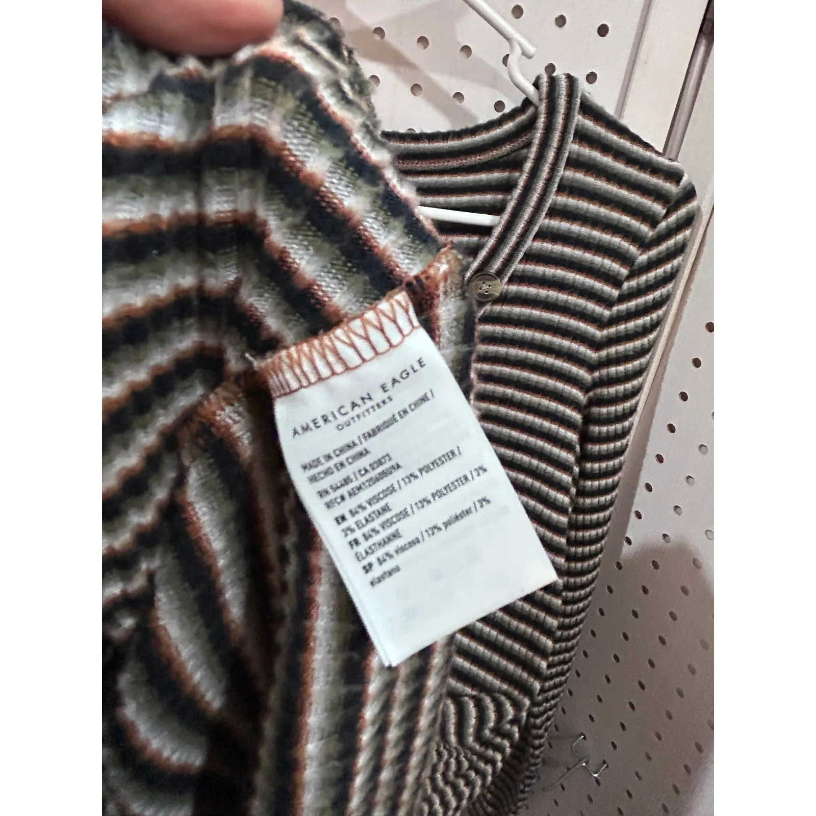 American Eagle Outfitters Striped Henley Dress Long Sleeve V Neck Ribbed M - Image 4