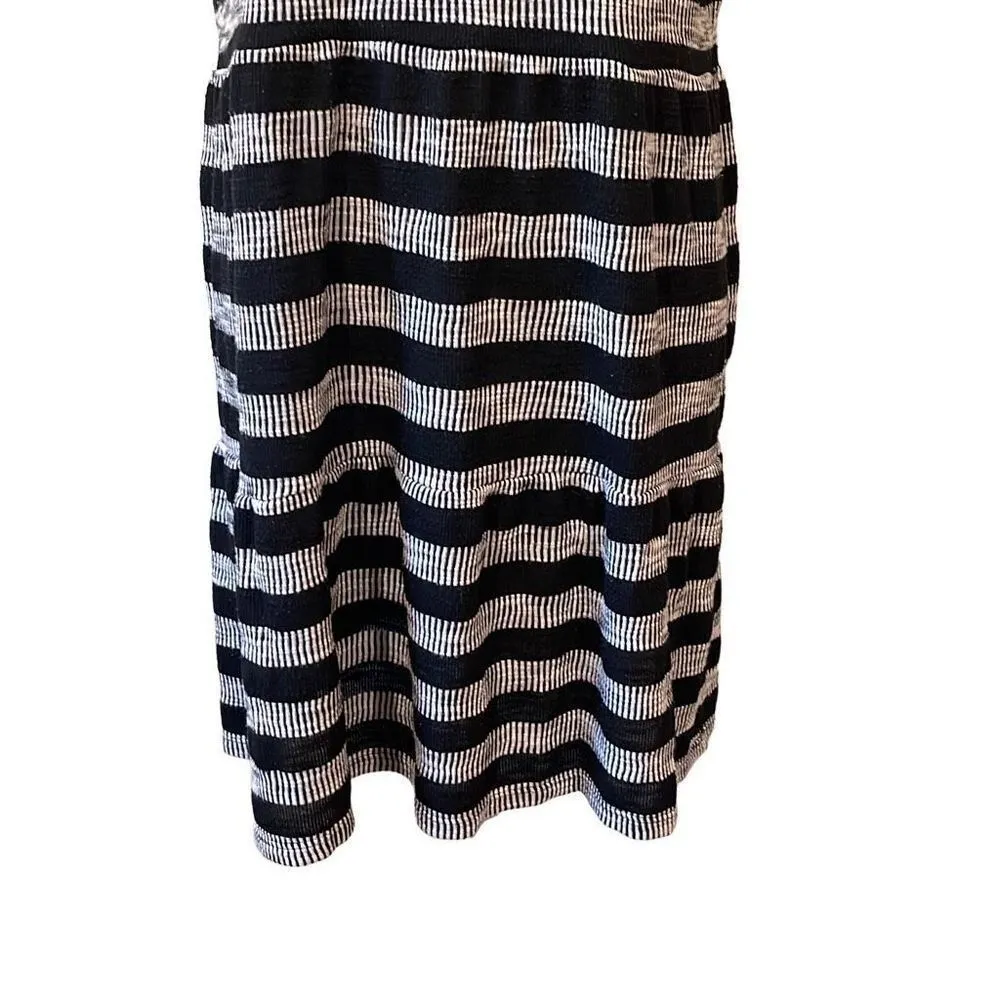 LOFT Women's Knit Striped Shirt Dress Mini Short Sleeve‎ Tiered Skirt Black MP - Image 4