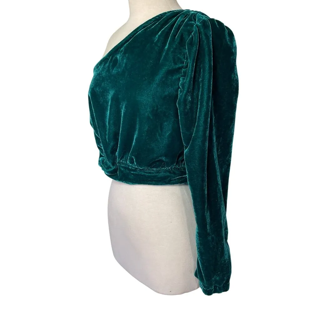 FREE PEOPLE Women’s Tell Me About It Emerald One Sleeve Velvet top - Image 4