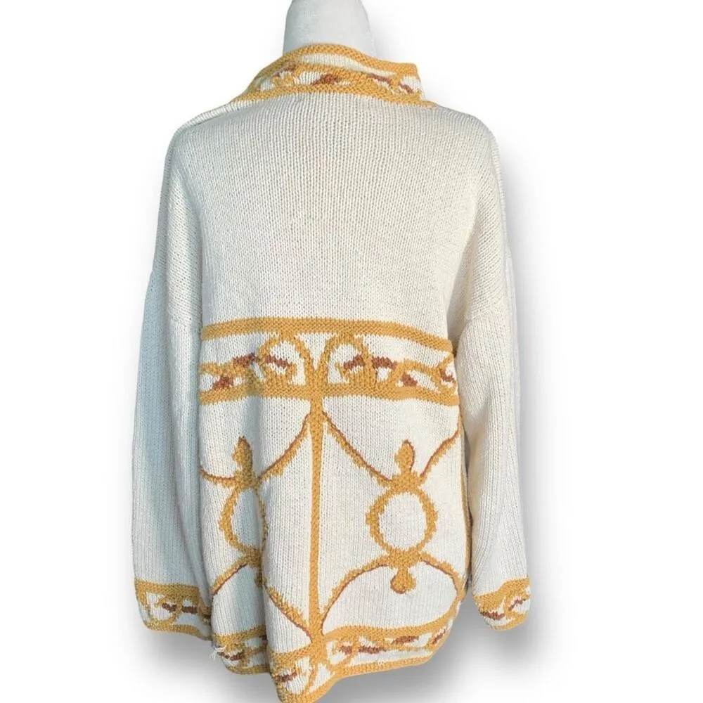 Vintage Lizi Ruch Cream Floral Embroidered Mock Neck Neutral Pullover Sweater Red - Image 6