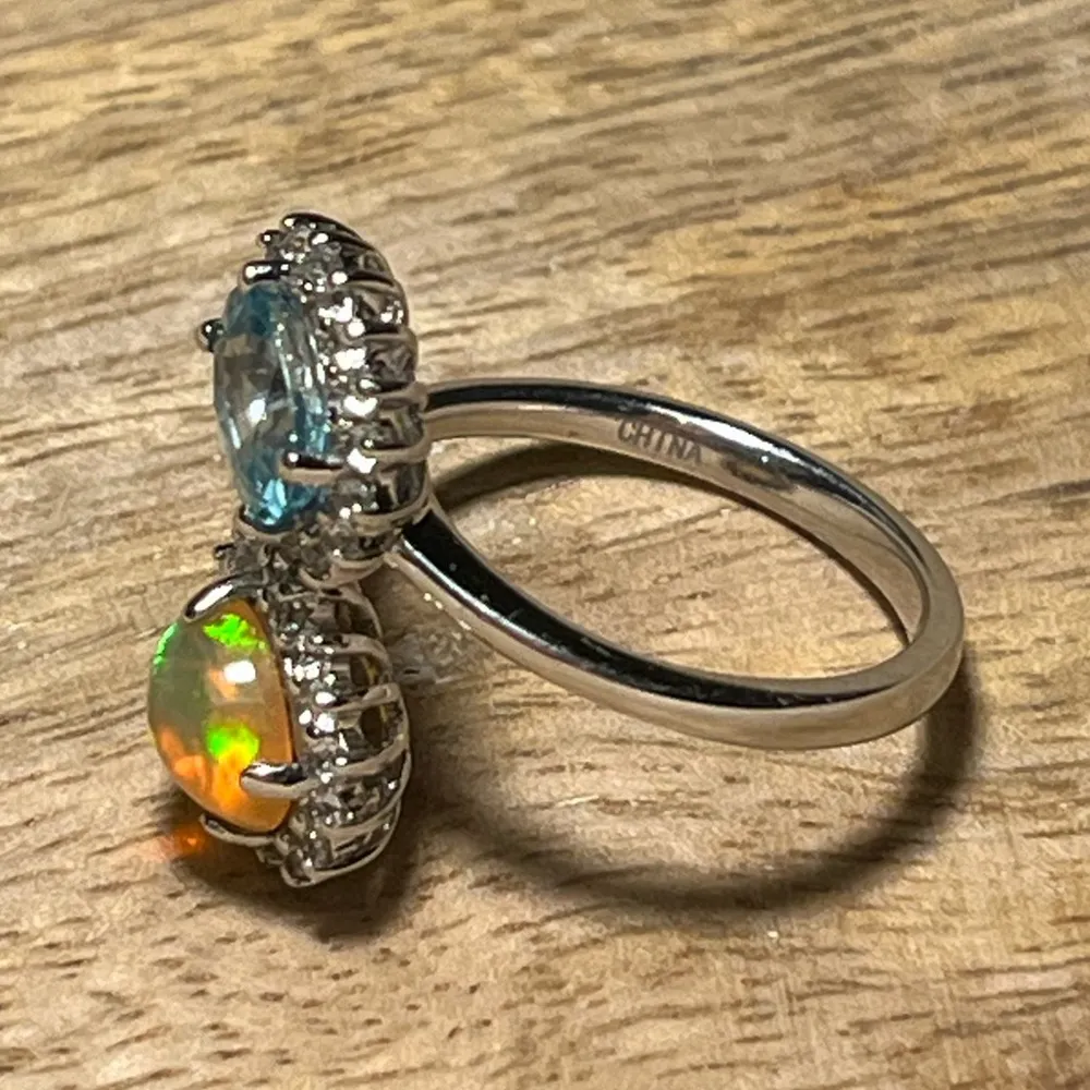 Ethiopian Opal & Blue Topaz Bypass 925 Sterling Silver Ring - Image 9