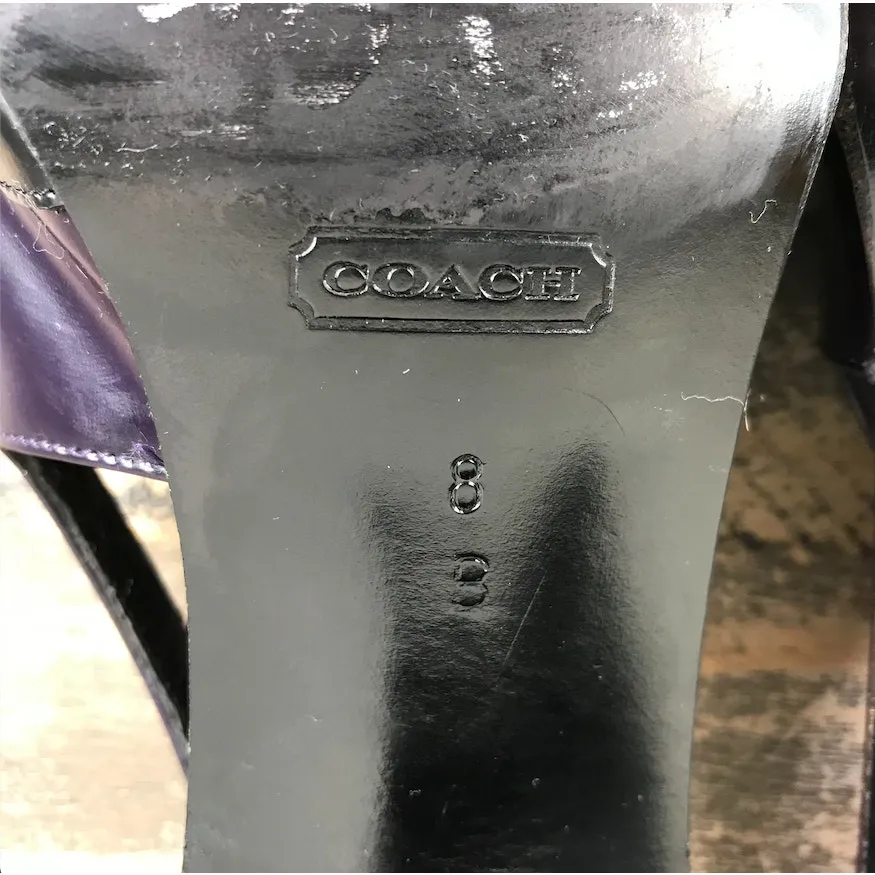 COACH VTG Italian Leather Slingback Pump Heels Sz 8 B Black/Plum Party Rare Y2K - Image 11