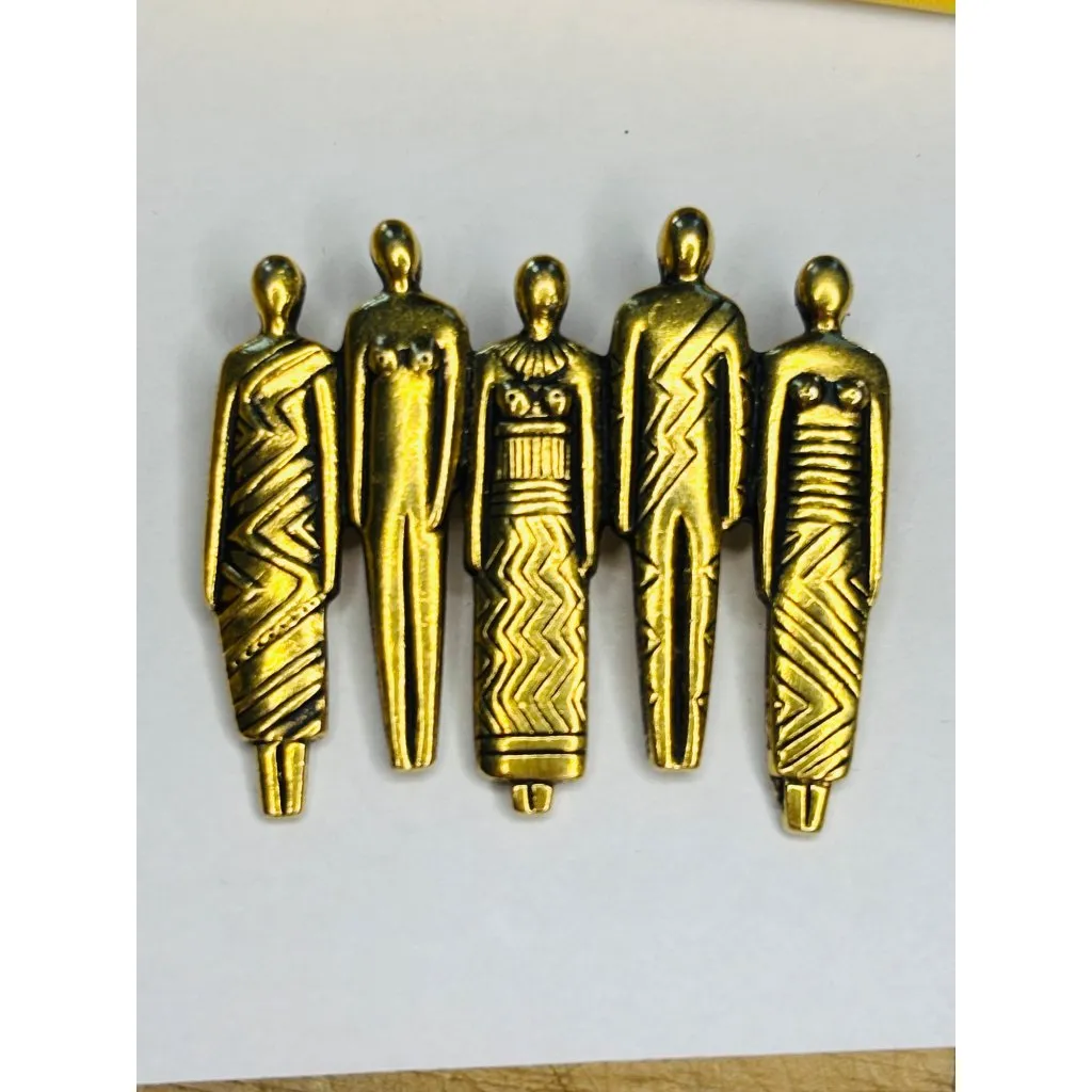 Vintage Laurel Burch Pin Brooch TRIBE People Human Brass Art Jewelry RARE Gold - Image 2