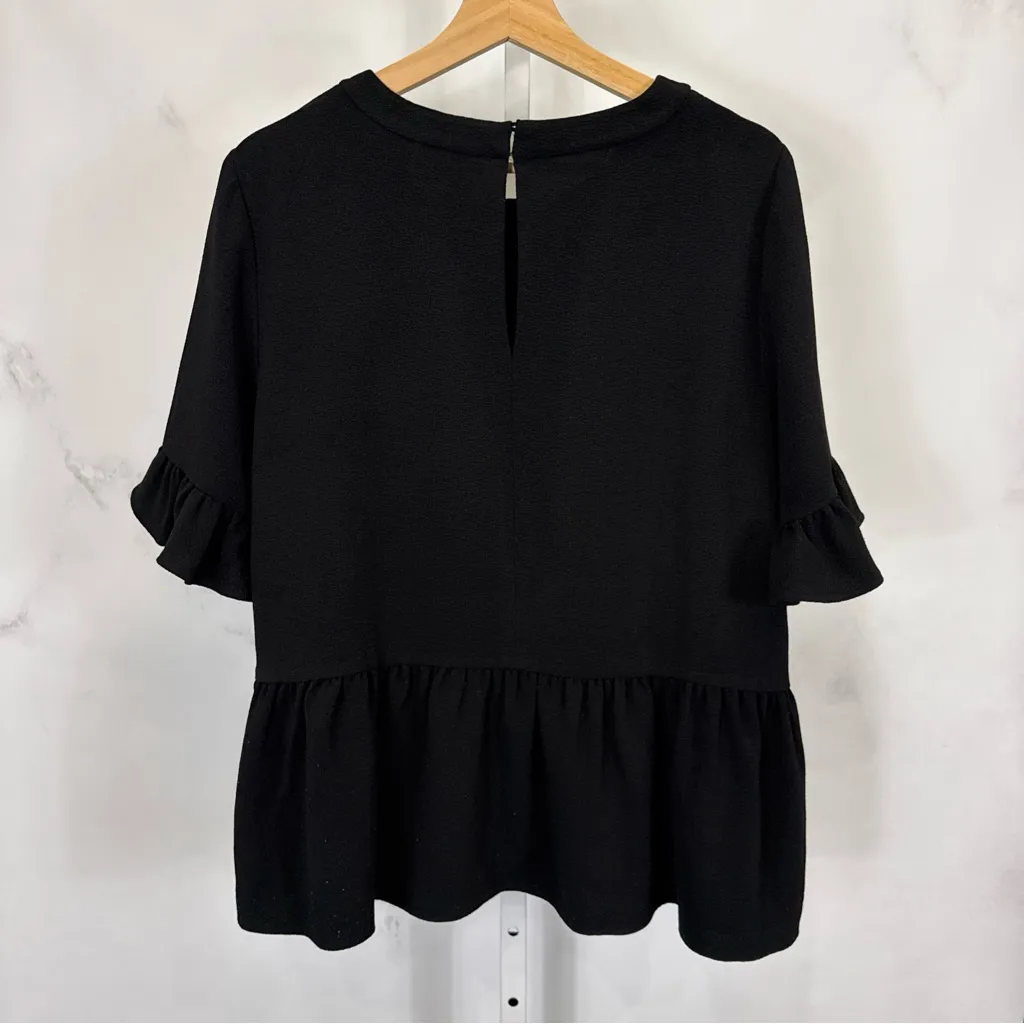 Kate Spade Women’s Black Linda Boxy Peplum Ruffle Short Sleeve Top Size L - Image 4