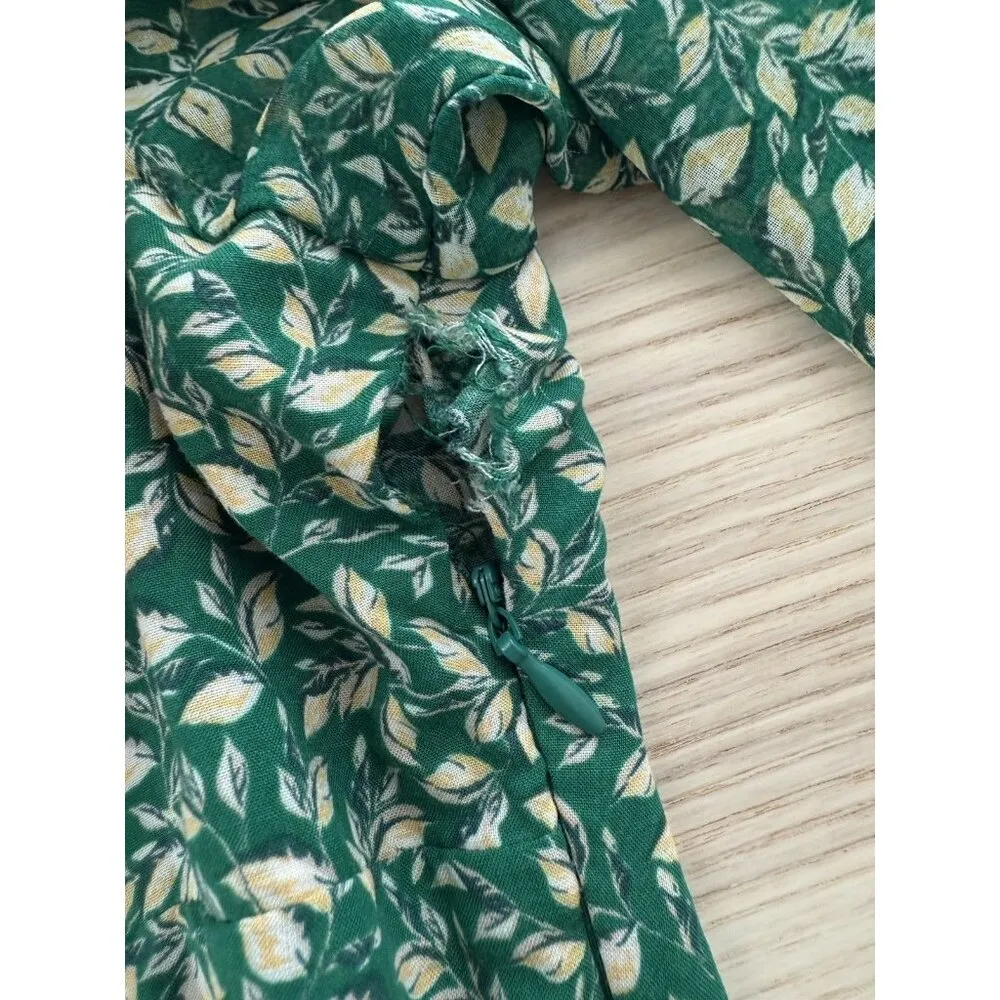 Zara Women dress Long Floral Shirt Dress casual light fabric Green SIZE XL - Image 9