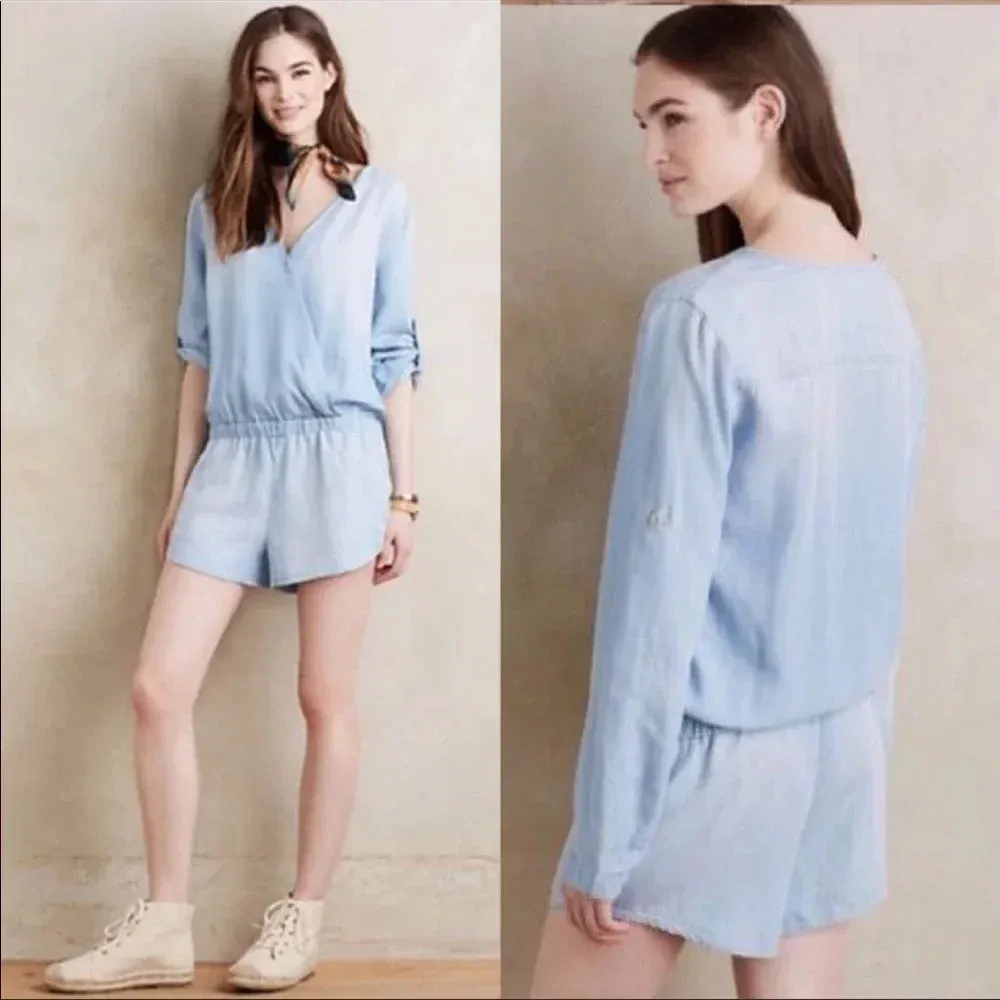 CLOTH & STONE LONG SLEEVE CHAMBRAY ROMPER - Image 2