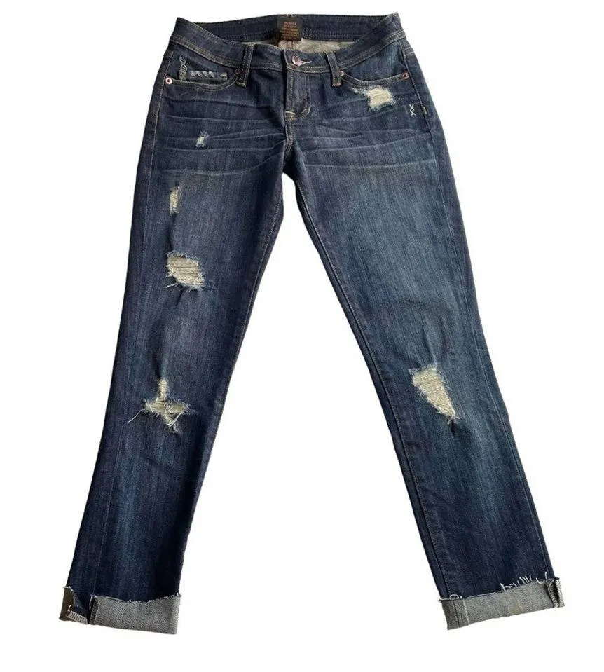 Genetic Denim Distressed Cropped Jeans Dark Blue Moon Size 26 Skinny Low Rise - Image 10