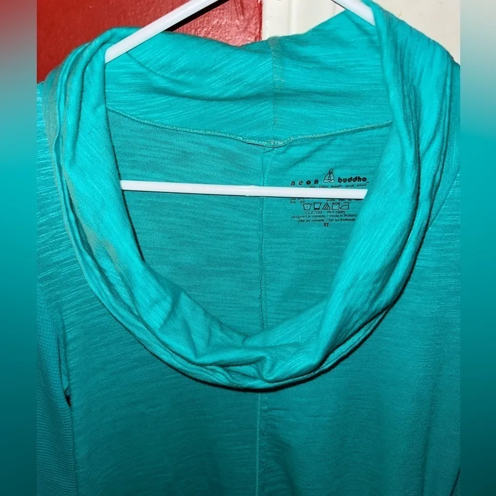 Neon Buddha Teal Green Cowlneck Tunic Hoodie Size XS - Image 6