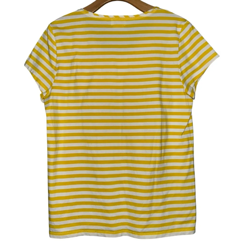 Kate Spade Women’s Size L Yellow White Striped Short Sleeve Flower Appliqué Top - Image 3