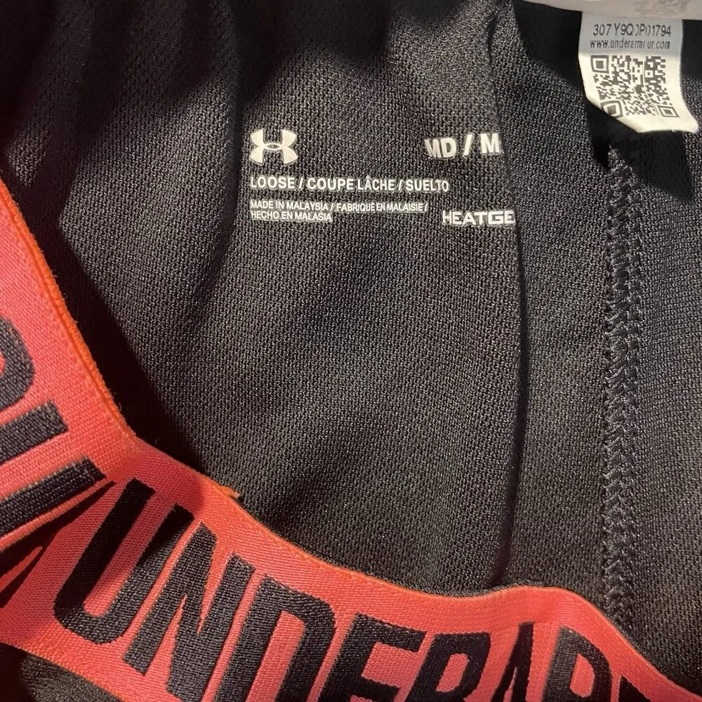 Under Armour Shorts Womens Medium Loose Heat Gear Spellout Black Pockets Neon - Image 2