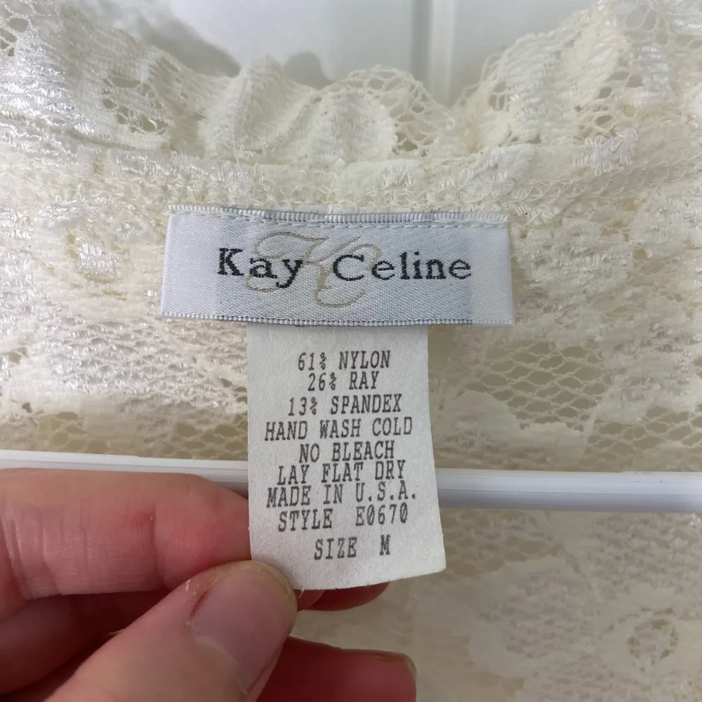 EUC Vintage Kay Celine women’s lace floral paisley stretch 3/4 sleeve blouse top - Image 3