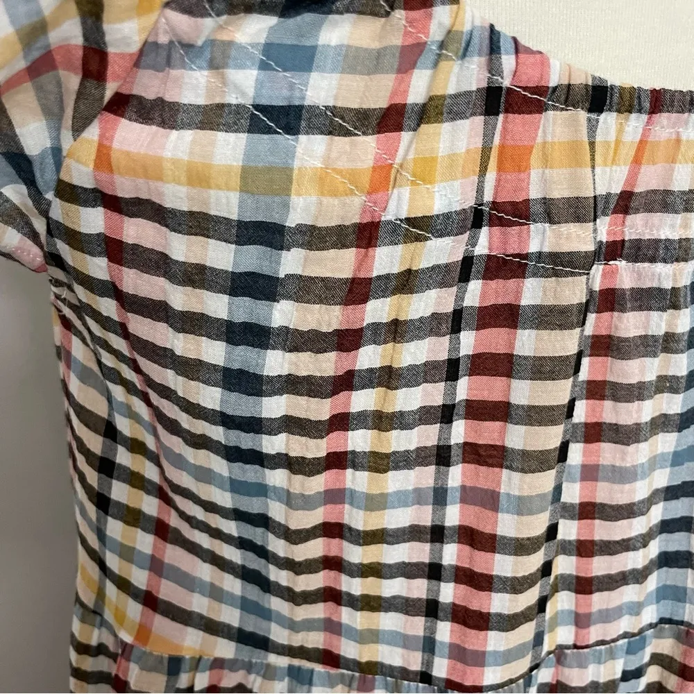 Loft Dress Midi Lightweight Plaid Tiered Cotton Cottagecore Pink Yellow Black - Image 4