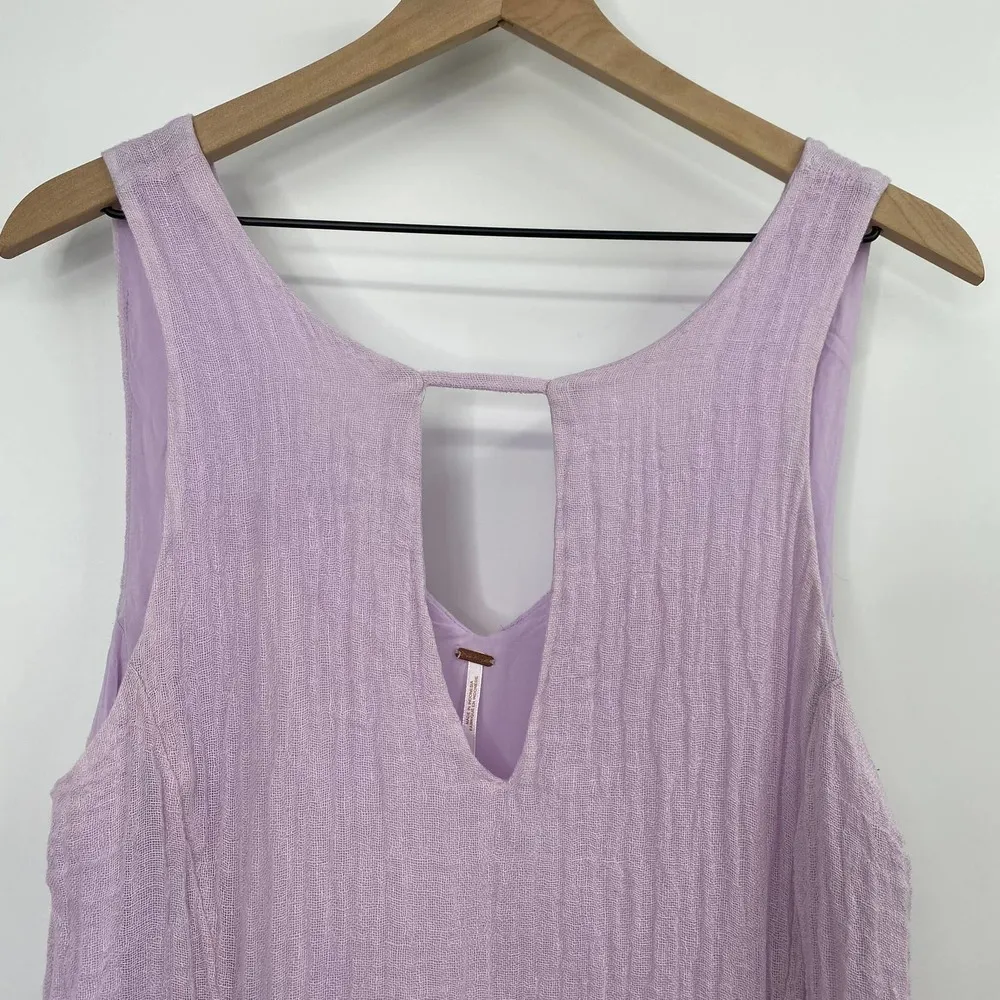 Free People Linen Tunic Tank Mini Dress Keyhole Neckline Lavender Lilac Womens M - Image 3