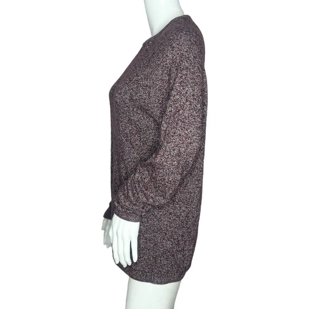 Zara Women's Crew Neck Sweater‎ Burgundy White Marled Long Sleeve Size Large - Image 3