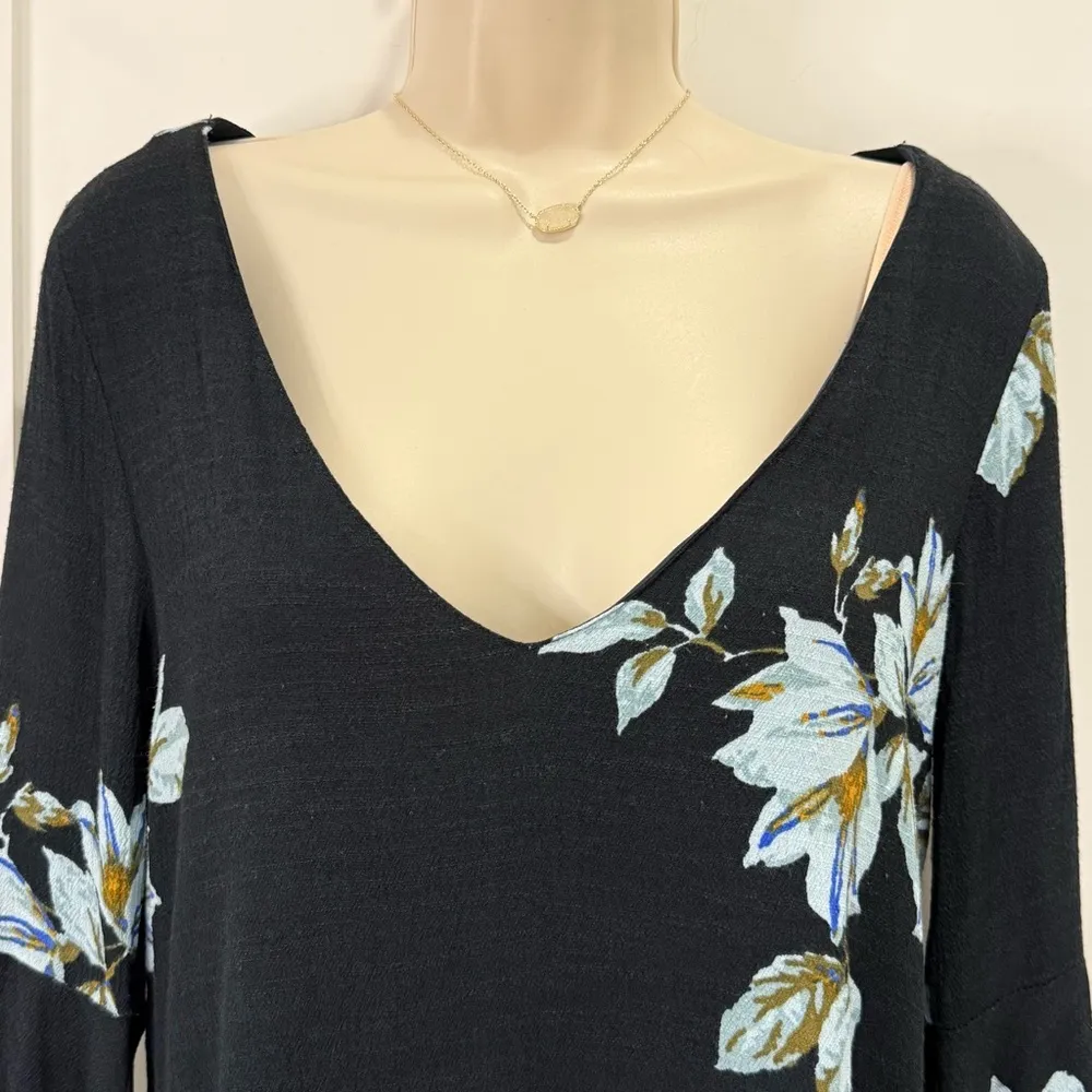 Free People Wanderer Mini Dress Floral Bell Sleeves Lace Cutout Charcoal Small - Image 5