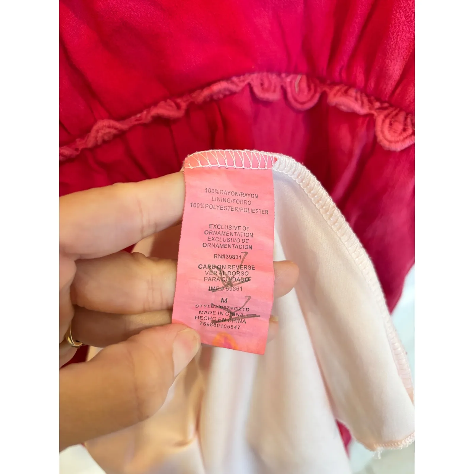 Sequin Hearts  Red Tiered Mini Dress Spaghetti Strap‎ Crochet Trim Ruffled - Image 4