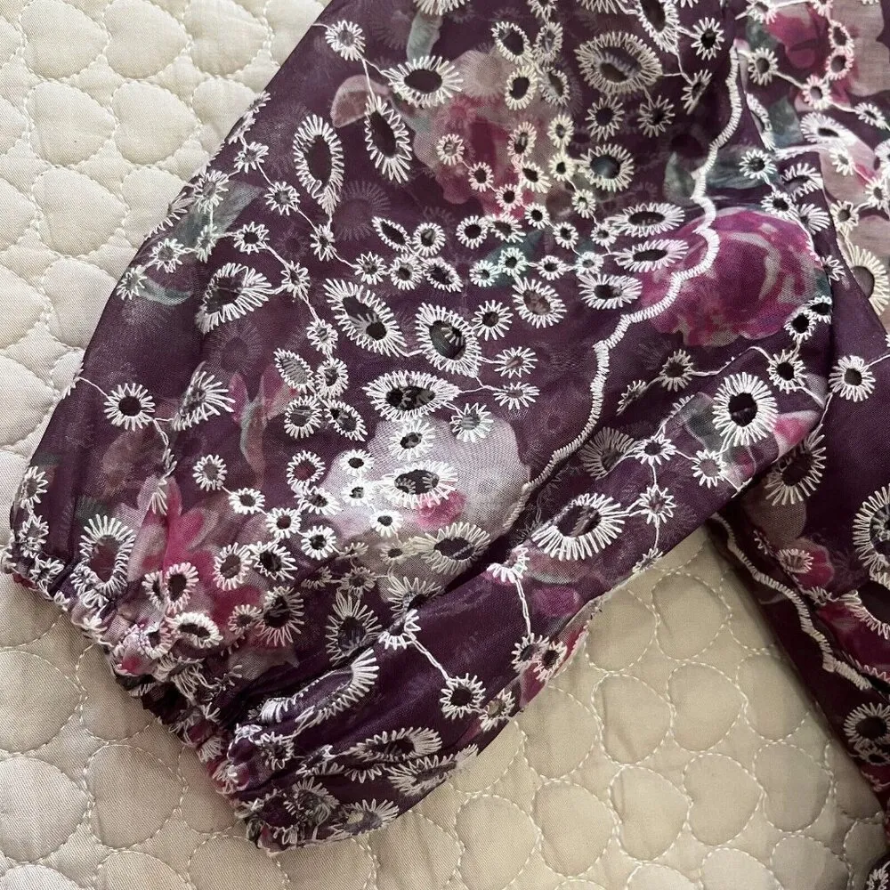 NWOT Altar’d State Women’s Maroon Short Sleeve Dress With Floral Lace Size S - Image 7