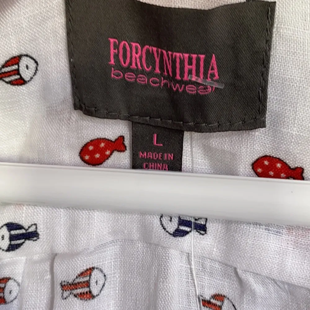 Forcynthia Beachwear Fish Linen Hooded Coverup, Large White - Image 6