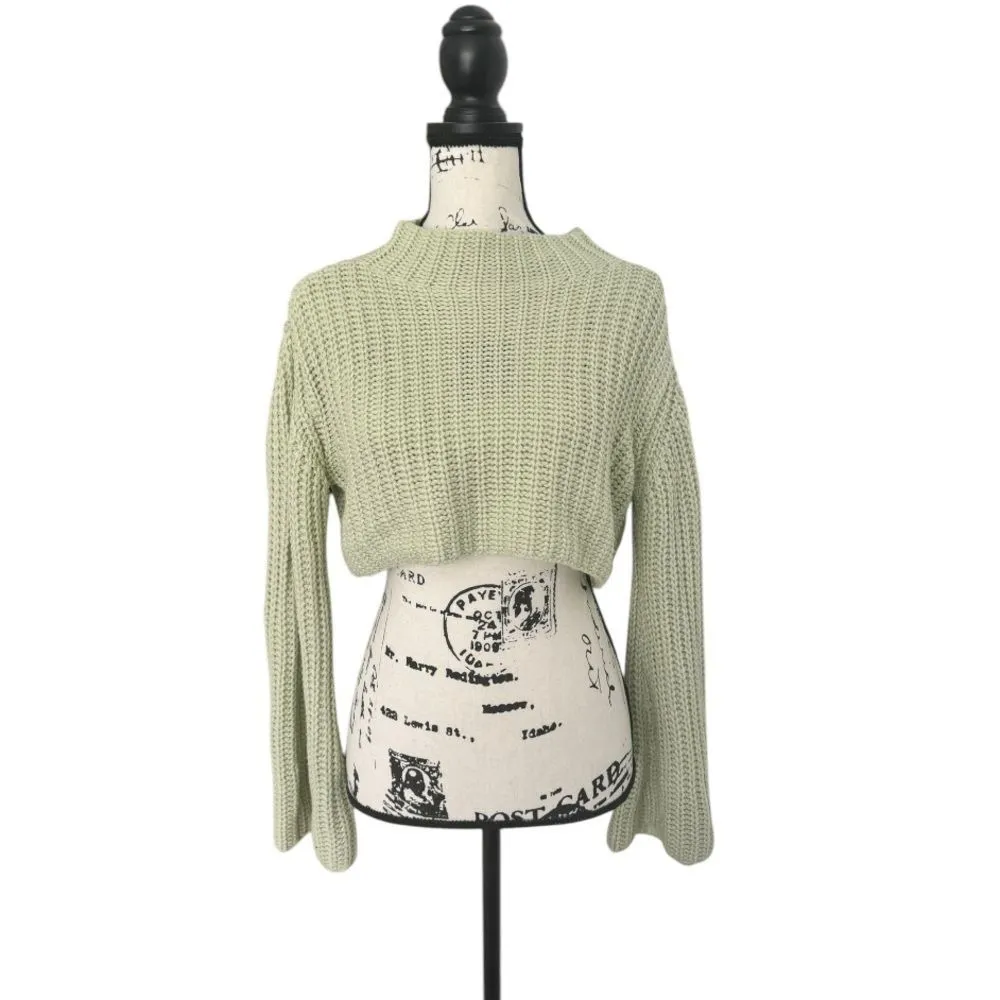 SHEIN Mint Green Cropped Sweater | Mock Neck | Flared Sleeves | Size Medium - Image 3
