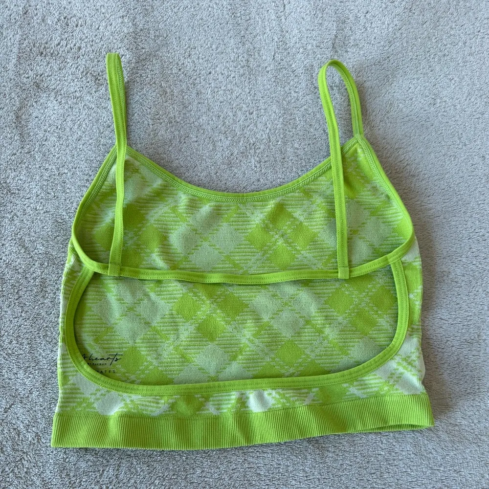 Neon Green Plaid Open Back Crop Top - Image 2