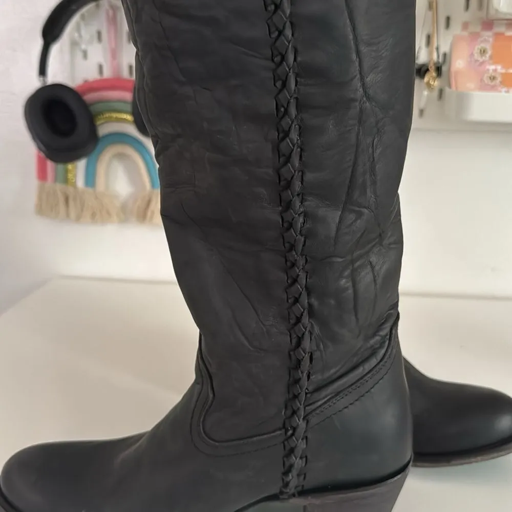 Lane Women's Plain Jane Charcoal Tall Western Boots EUC Black Size 7.5 - Image 4