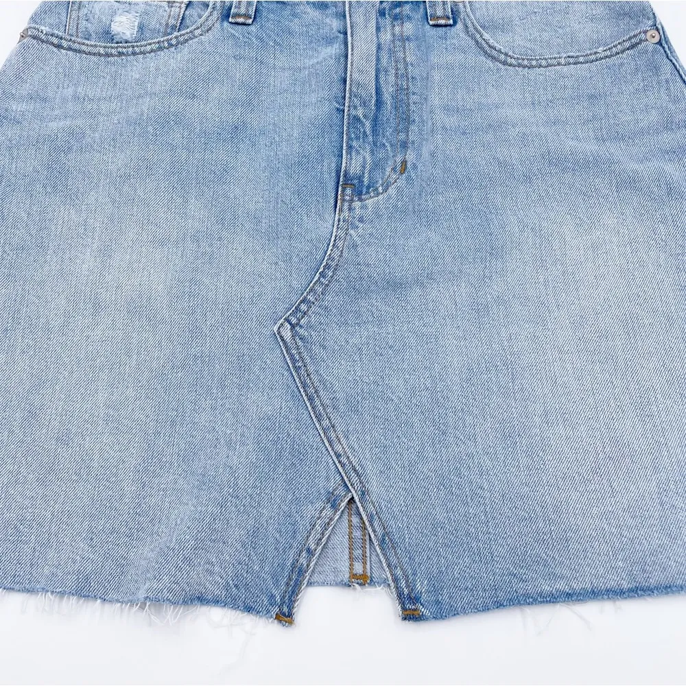 Madewell Rigid Denim A-Line Mini Skirt Cutout Edition Light Wash Denim Size 28 - Image 6