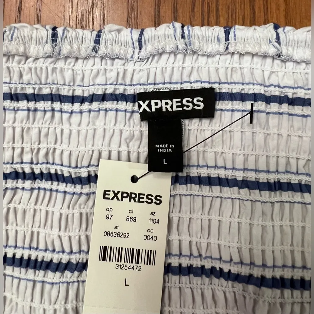 EXPRESS White & Blue Stripes Tie Ruffle Peplum Crop Tank Top Camisole Size Large - Image 4