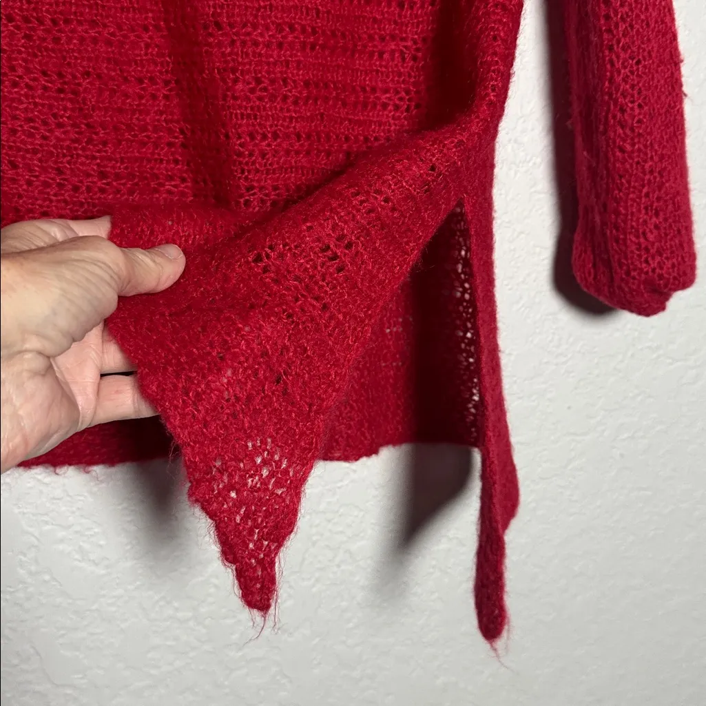 Wooden Ships Mohair Blend Soft Red Sweater S/M Asymmetrical Hem Valentines Day - Image 4
