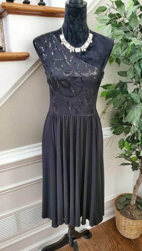 Jessica Howard Womens Black Polyester One Shoulder Off Knee Length Dress Size 16 - Image 10