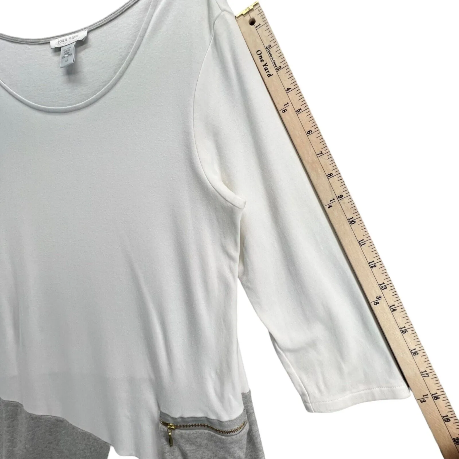 Joan Vass Dress Women Large White Gray Asymmetrical 3/4 Sleeve Pocket Minimalist - Image 9