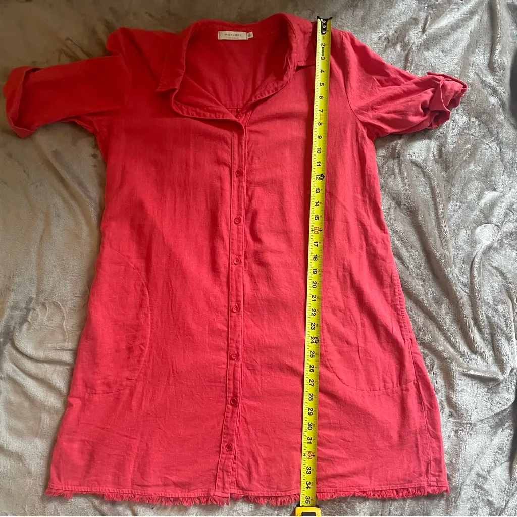 Oversized Mododoc Red Linen Blend Shirt Dress – Button Down fits‎ like a Medium Size XS - Image 10
