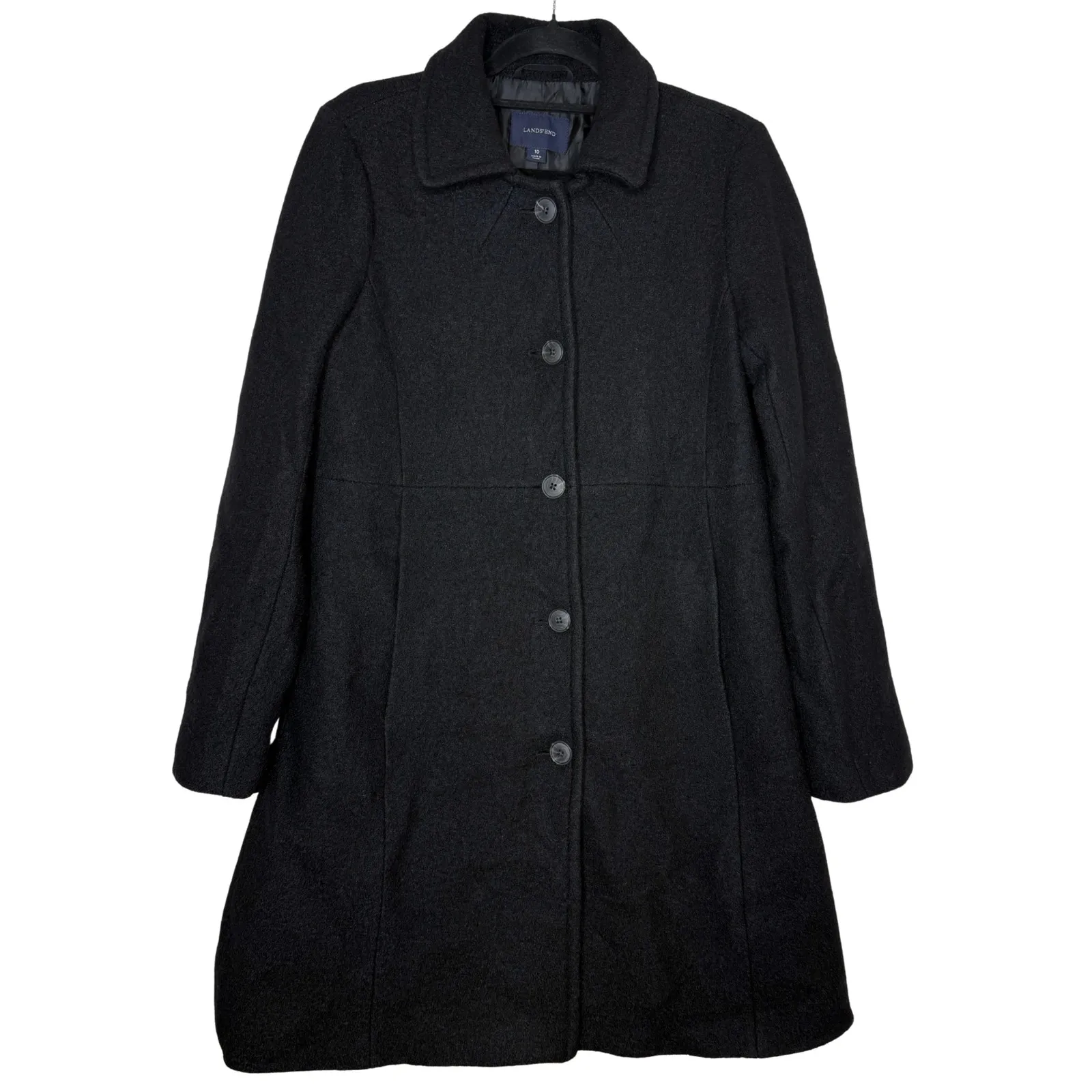 Lands' End Wool Blend Button Front Long Sleeve Lined Peacoat Size 10 Black Coat - Image 2