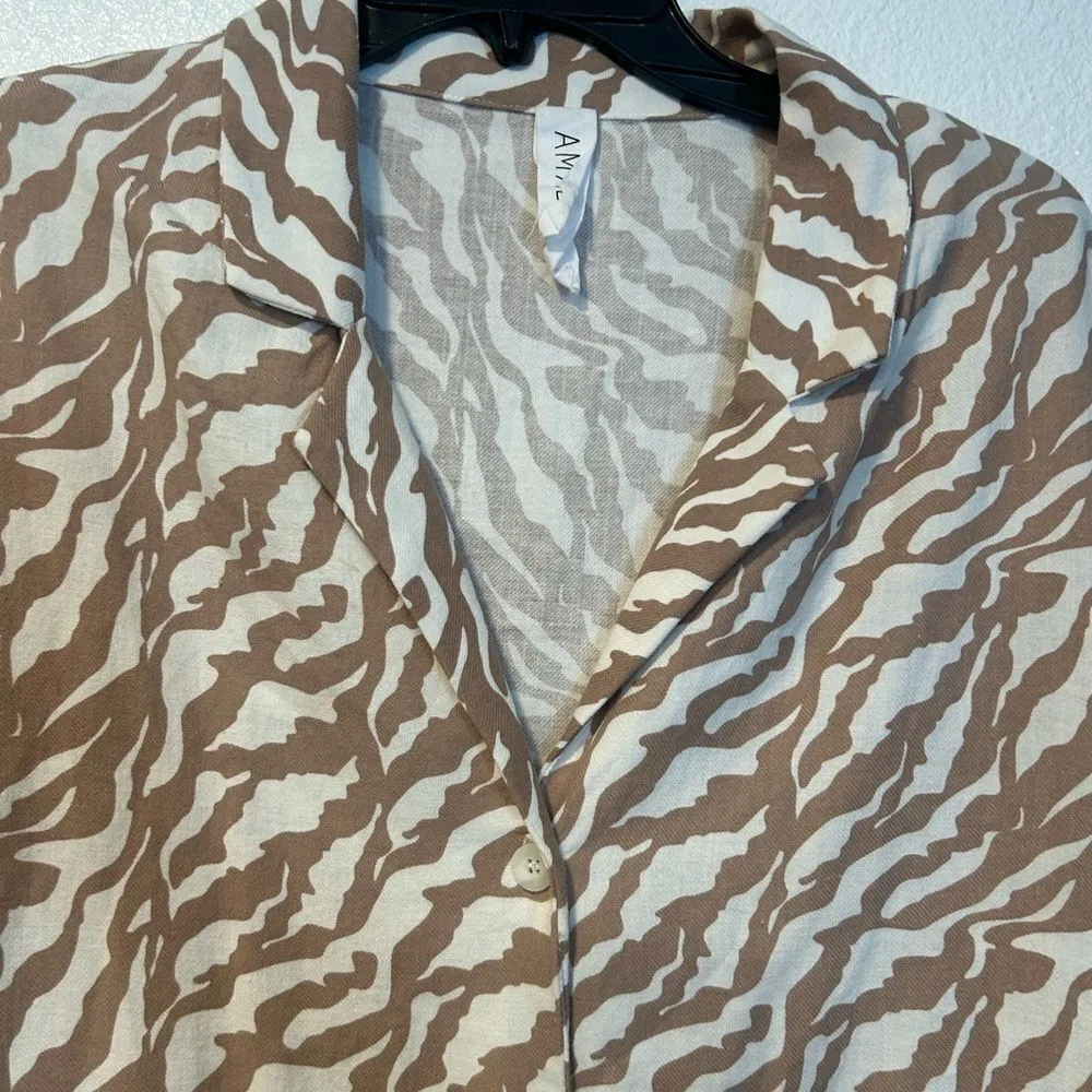 Brown and White Casual Button Down Dress 100% cotton - Image 3
