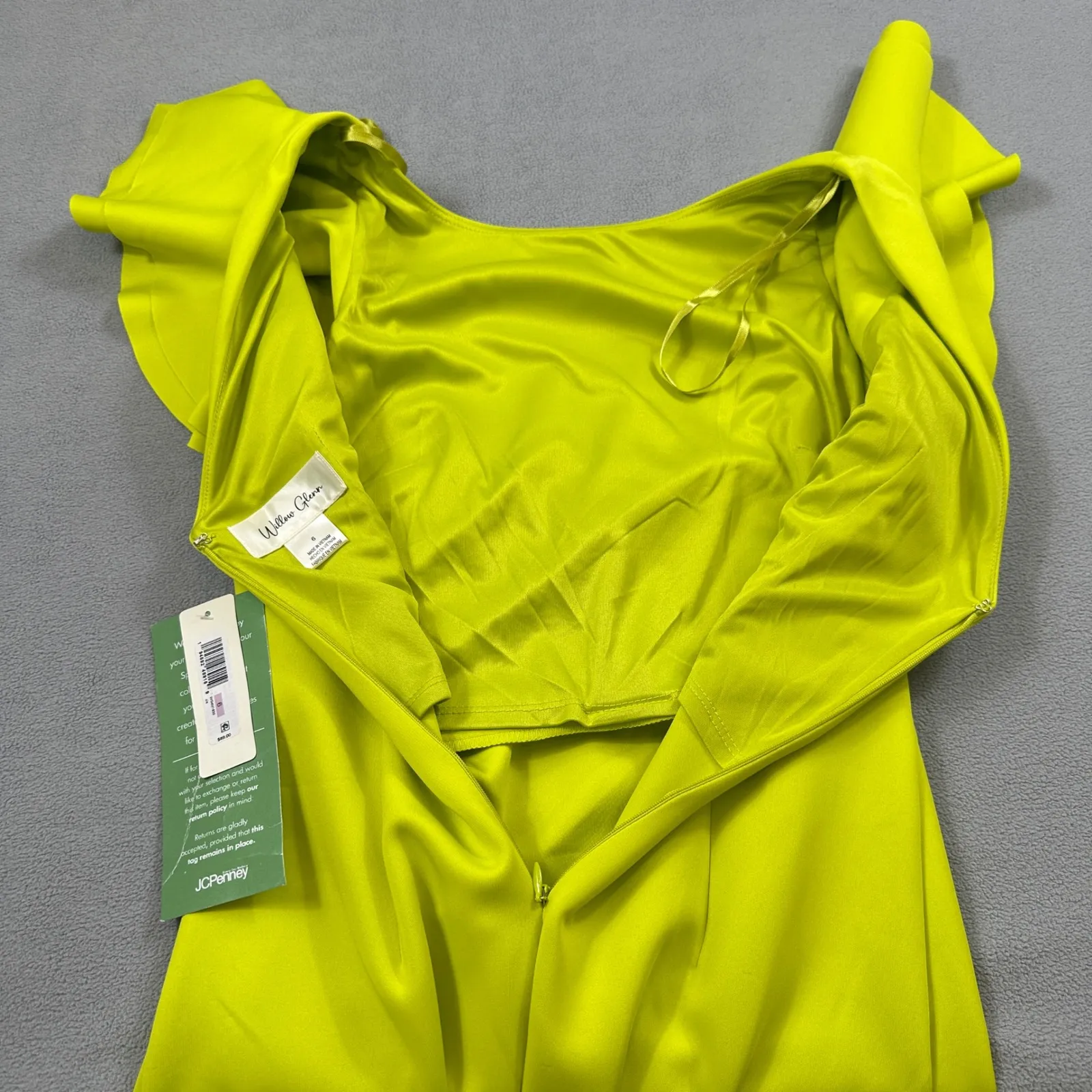 NWT Willow Glenn Dress Women 6 Chartreuse Green Party Ruffle Sleeve Back Zip - Image 10