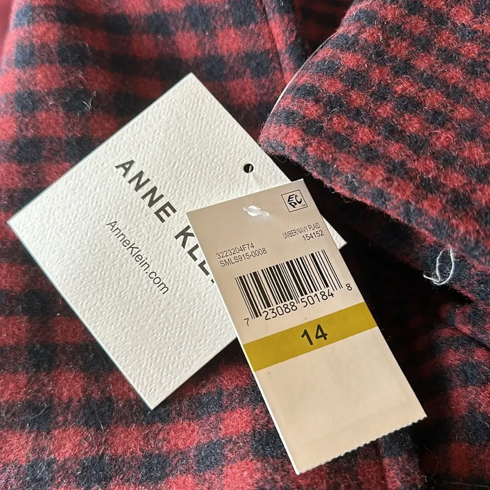 NWT Anne Klein Coat Women's Wool Blend Plaid Belted Wrap Plus Size 14 - Image 7