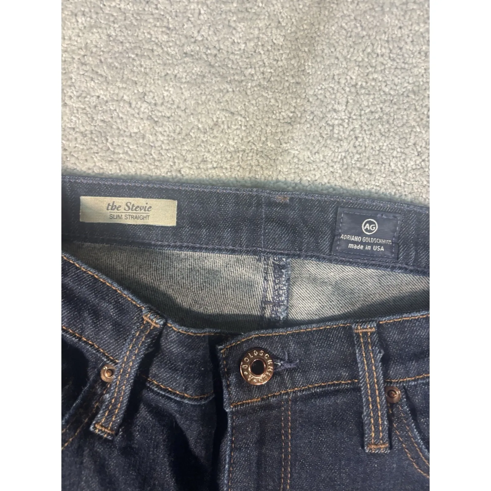 adriano goldschmied jeans stevie slim straight 29r‎ raw hem Dark Wash Mid Rise - Image 5