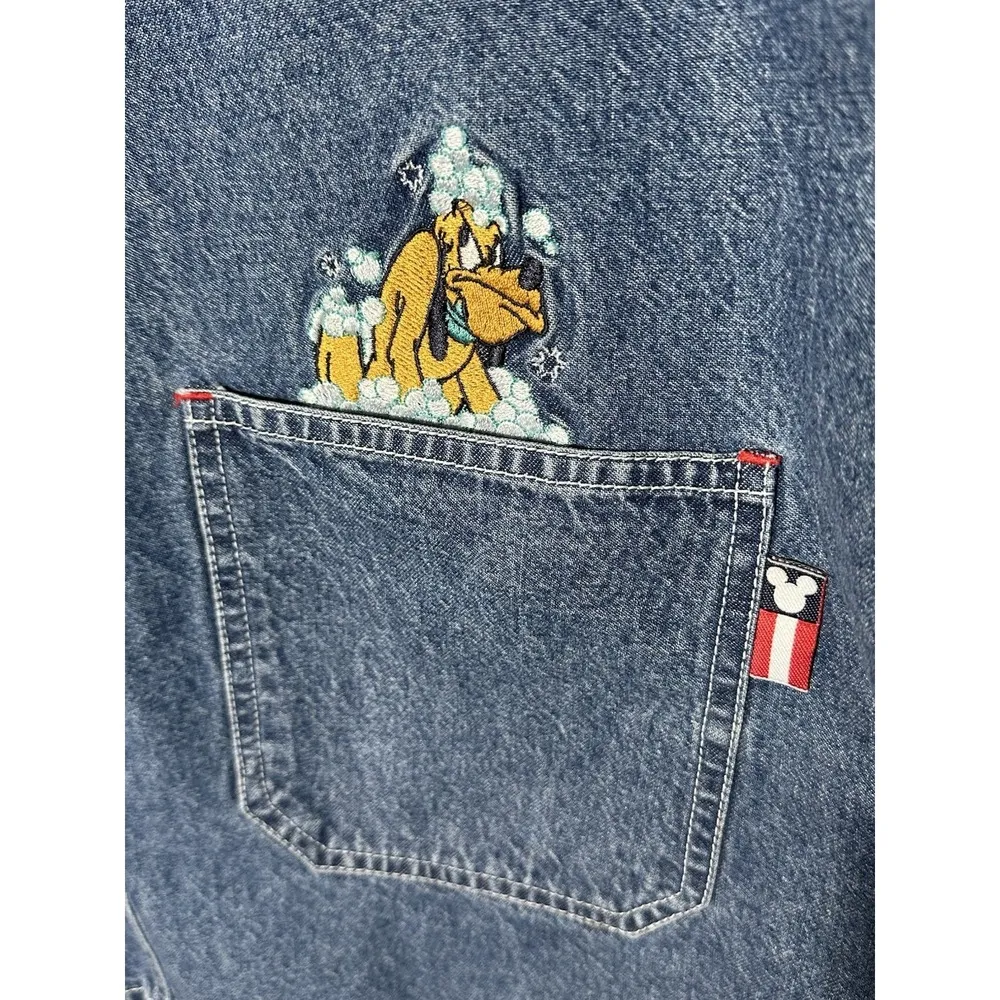 Mickey Unlimited Disney Denim Bib Overalls Dress Large Mickey Mouse Pluto #EF6-1 - Image 4