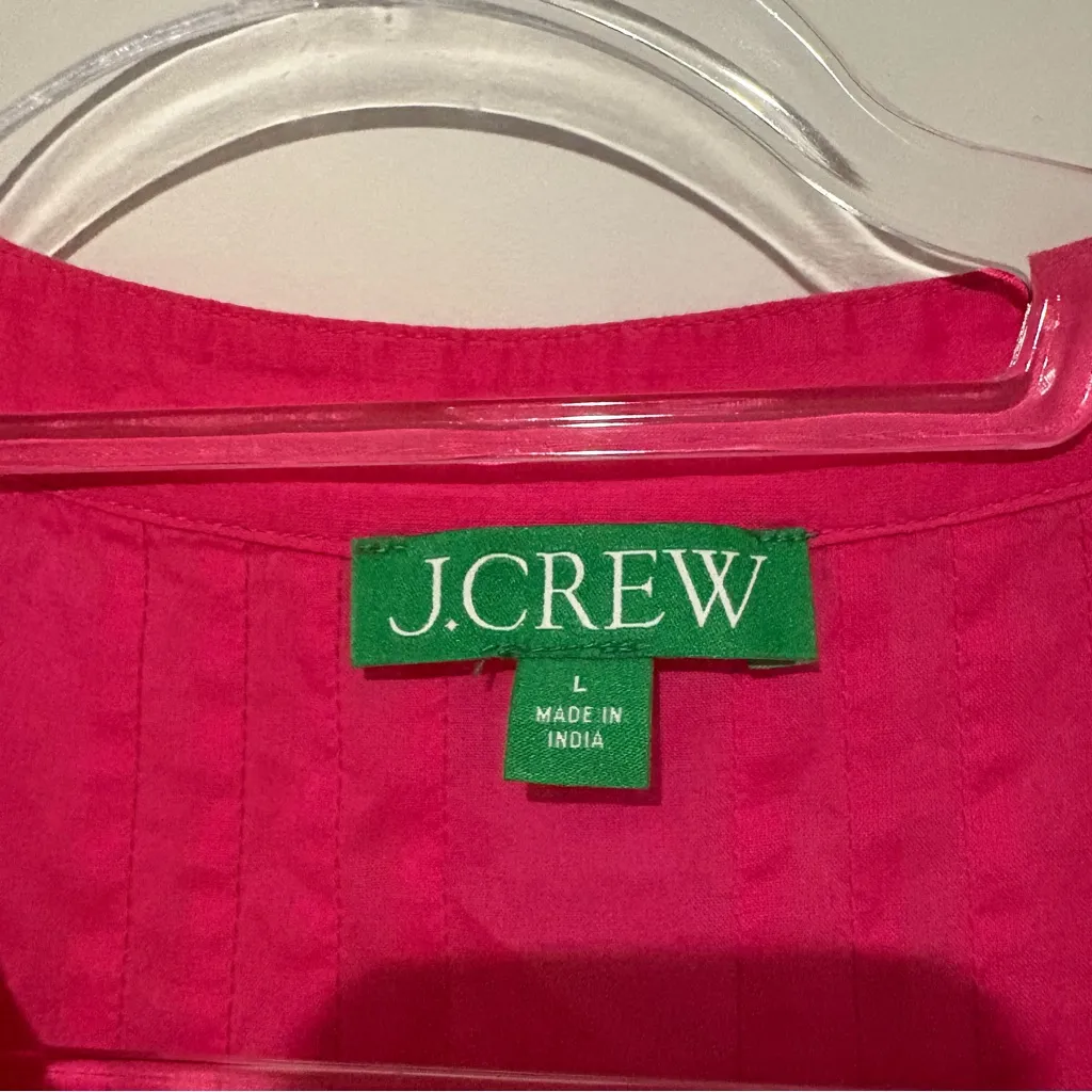 J. Crew Button Front Tiered Cover-up Dress Cotton Voile‎ hot pink size Large - Image 4