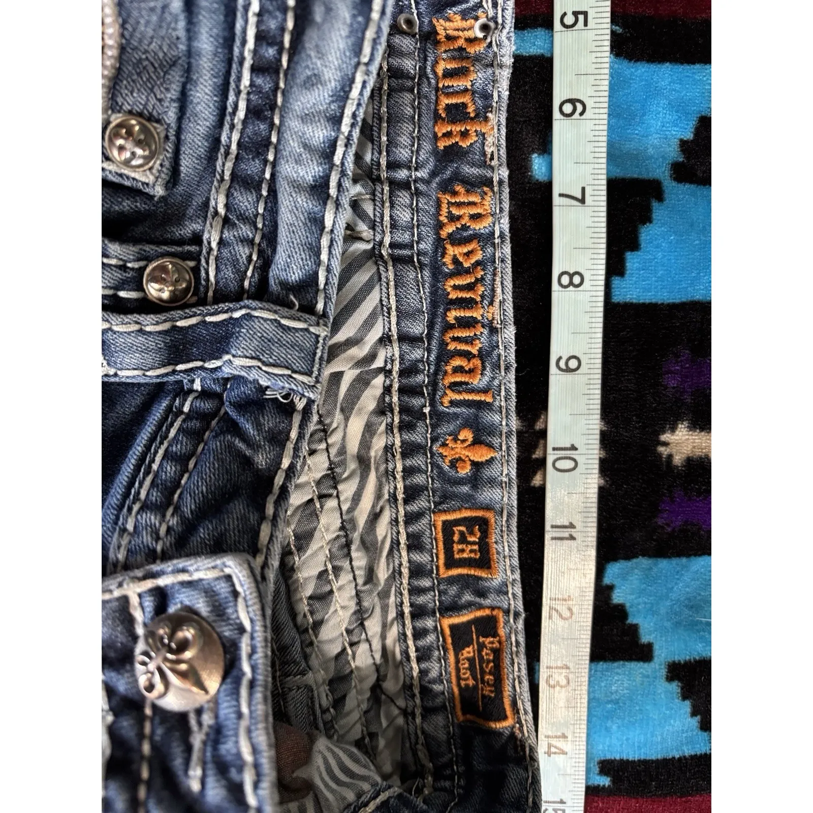 Rock Revival Cut Off Booty Denim Jean Short Size 28 Embroidered/Studs Low Rise - Image 6
