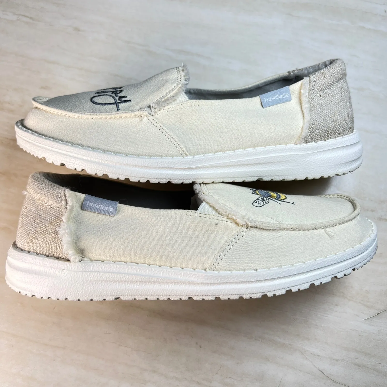 Hey Dude Lena Natural Turtledove Bee Happy Loafers Women US 7 EU 38 - Image 6