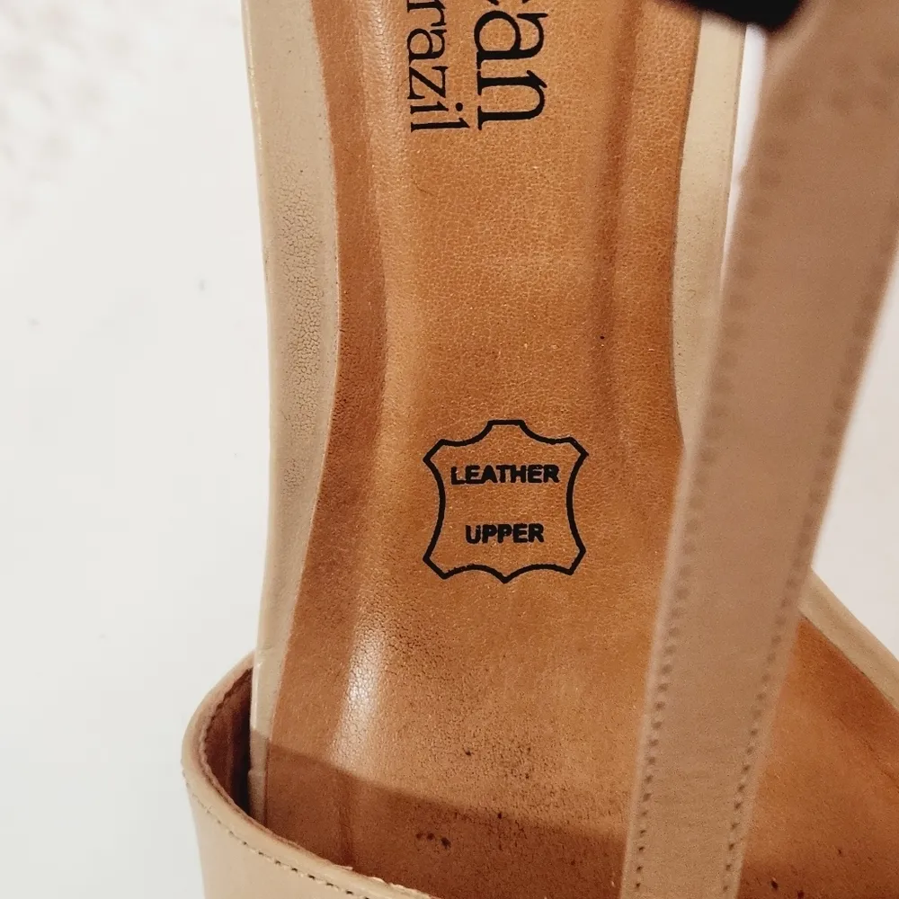 Cathy Jean Beige and Black Brazilian Leather Ankle Strap Heels Size 6 - Image 9