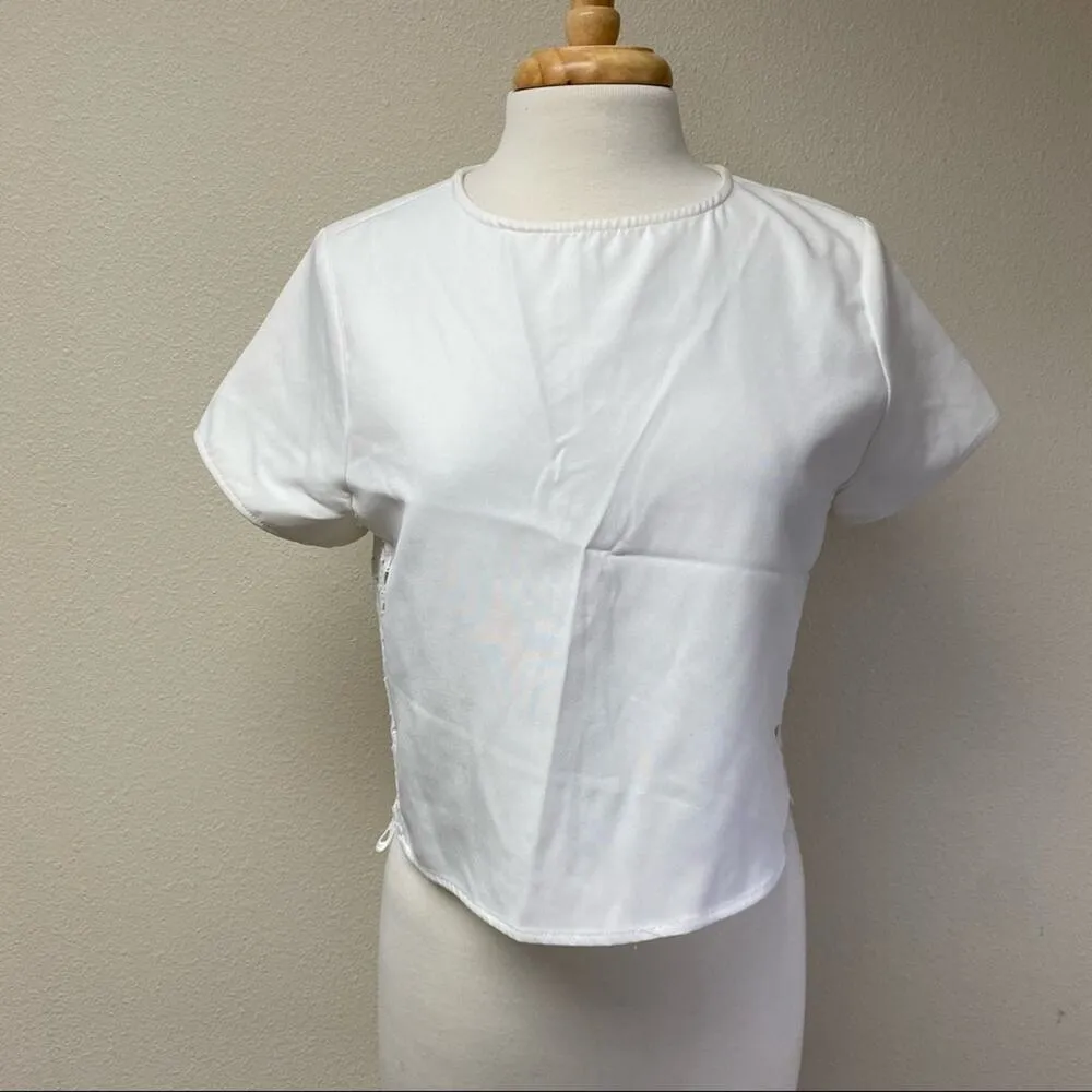Sugar + Lips Lace Panel Cropped Top White M - Image 3