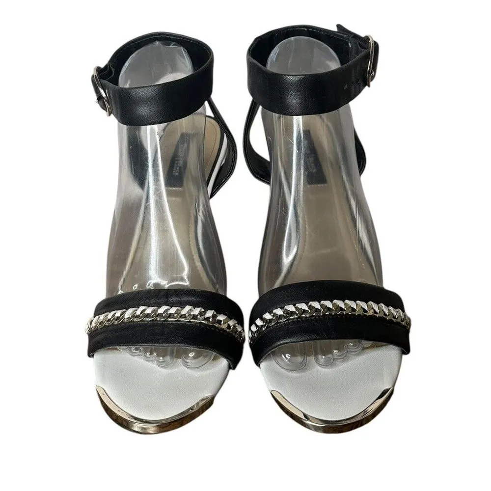 White House Black Market Ashton Leather Ankle Strap Wedge Heel Sandals Chain 9 - Image 10
