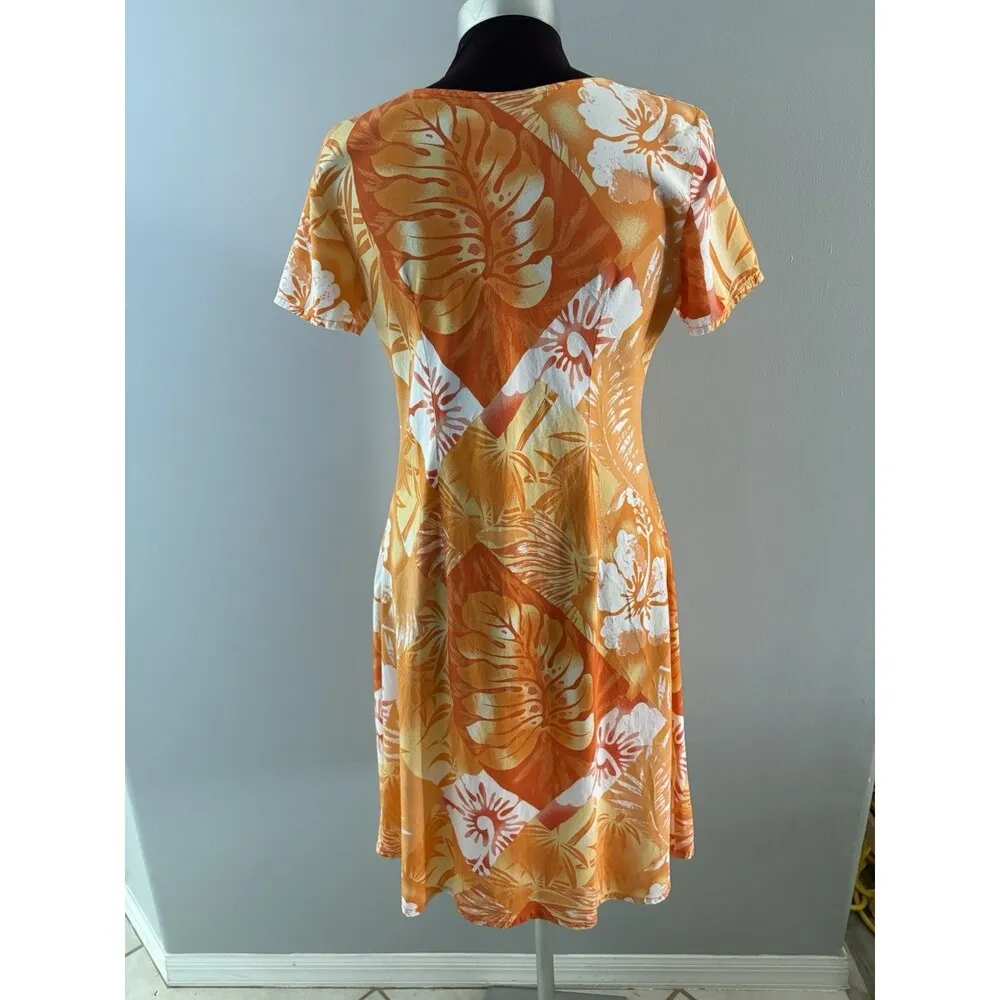 Vintage Hilo Hattie Dress Size M Orange Floral Batik Beach Hawaiian * Size M - Image 5