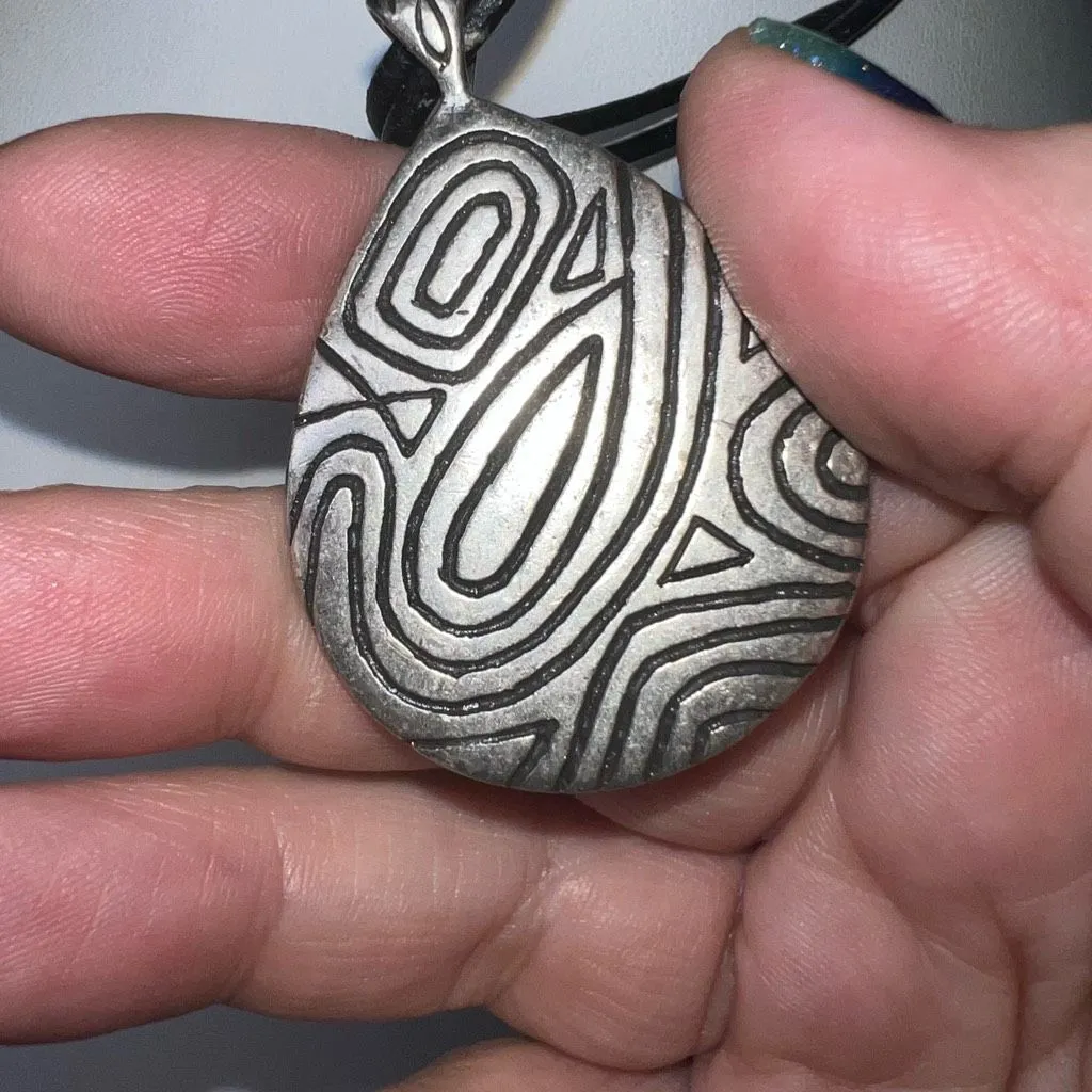 Chico’s‎ Double Leather Abstract Pattern Silver Pendant Necklace - Image 3