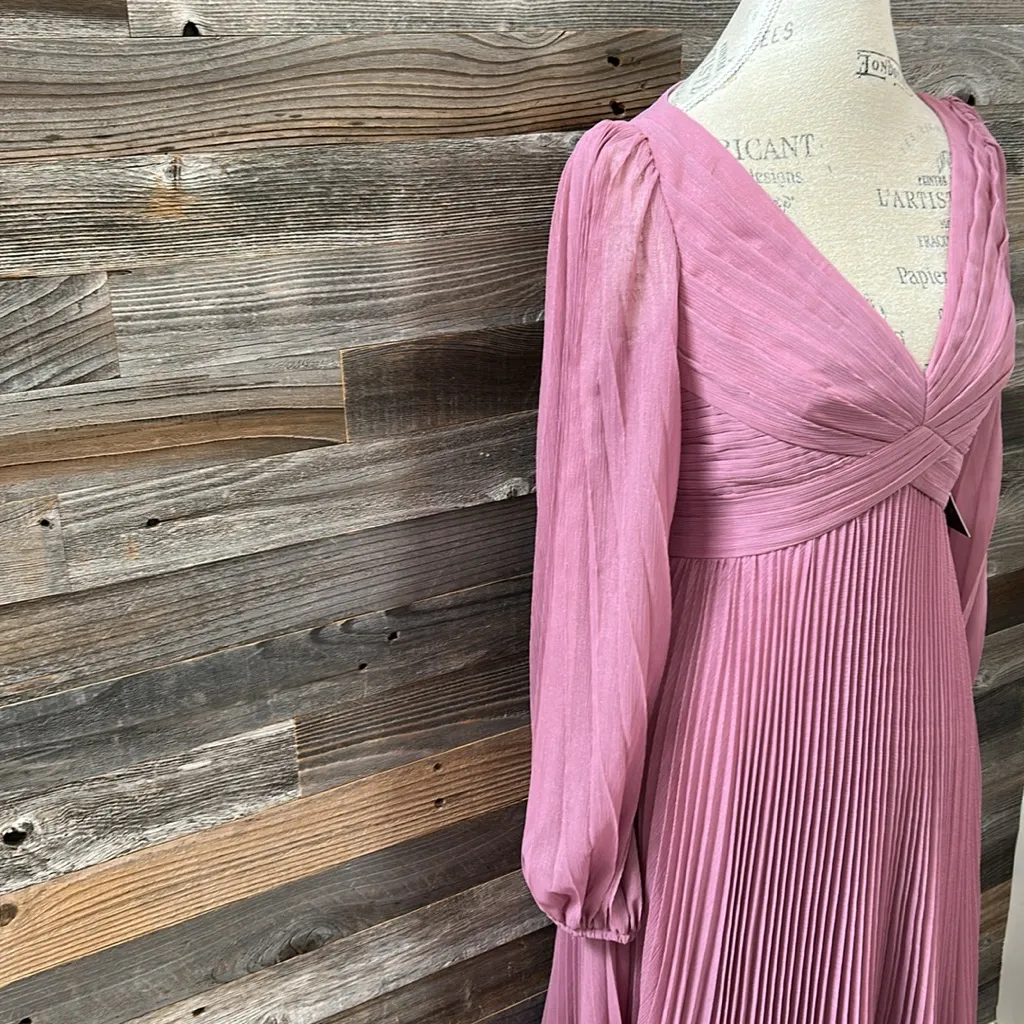 NWT Theia Sample Pleated Midi Dress Long Sleeve Size 4 Pink - Image 3