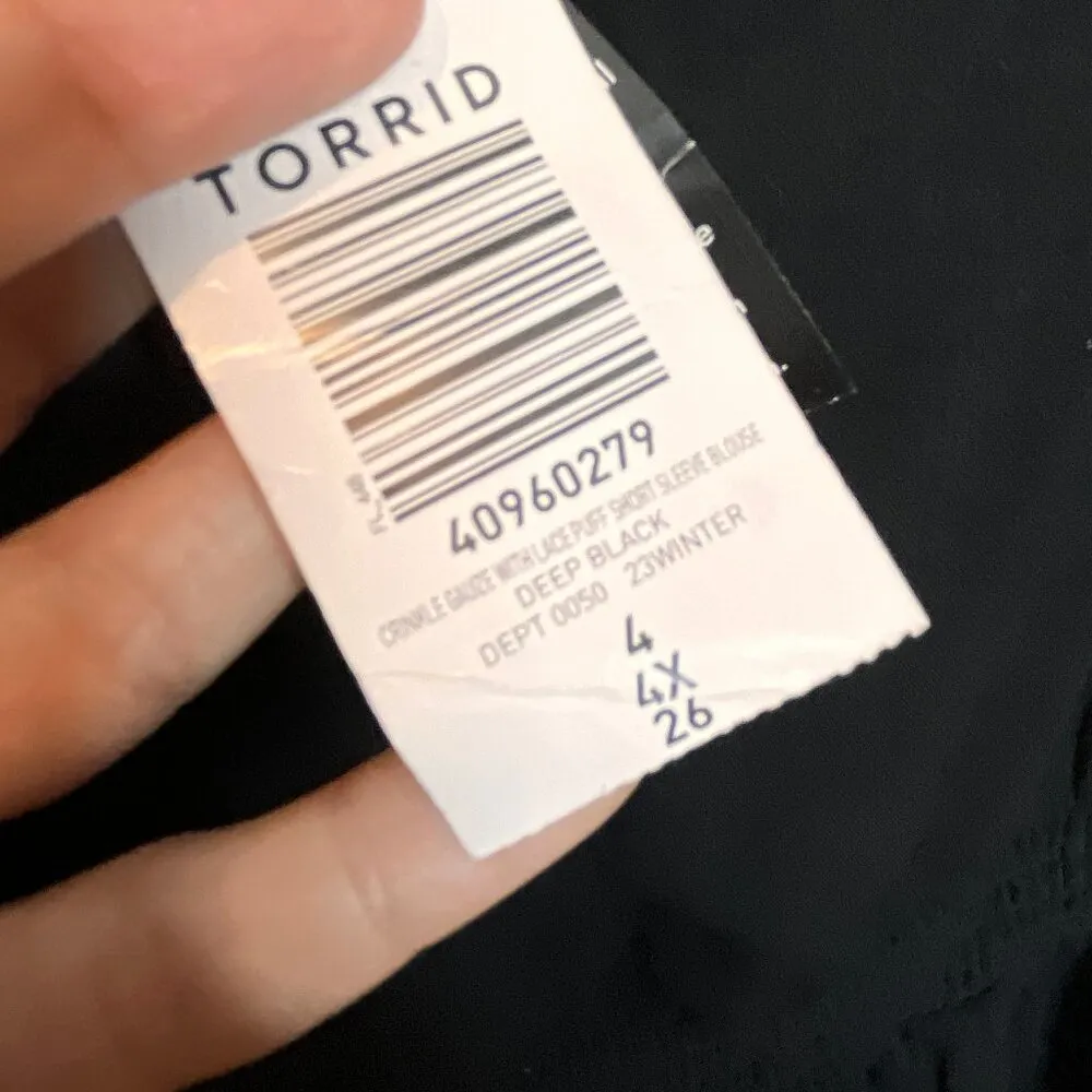 TORRID Black Lace Peplum Top SZ 4/26 Grunge Dark Fairy whimsygoth witchy cottage - Image 7