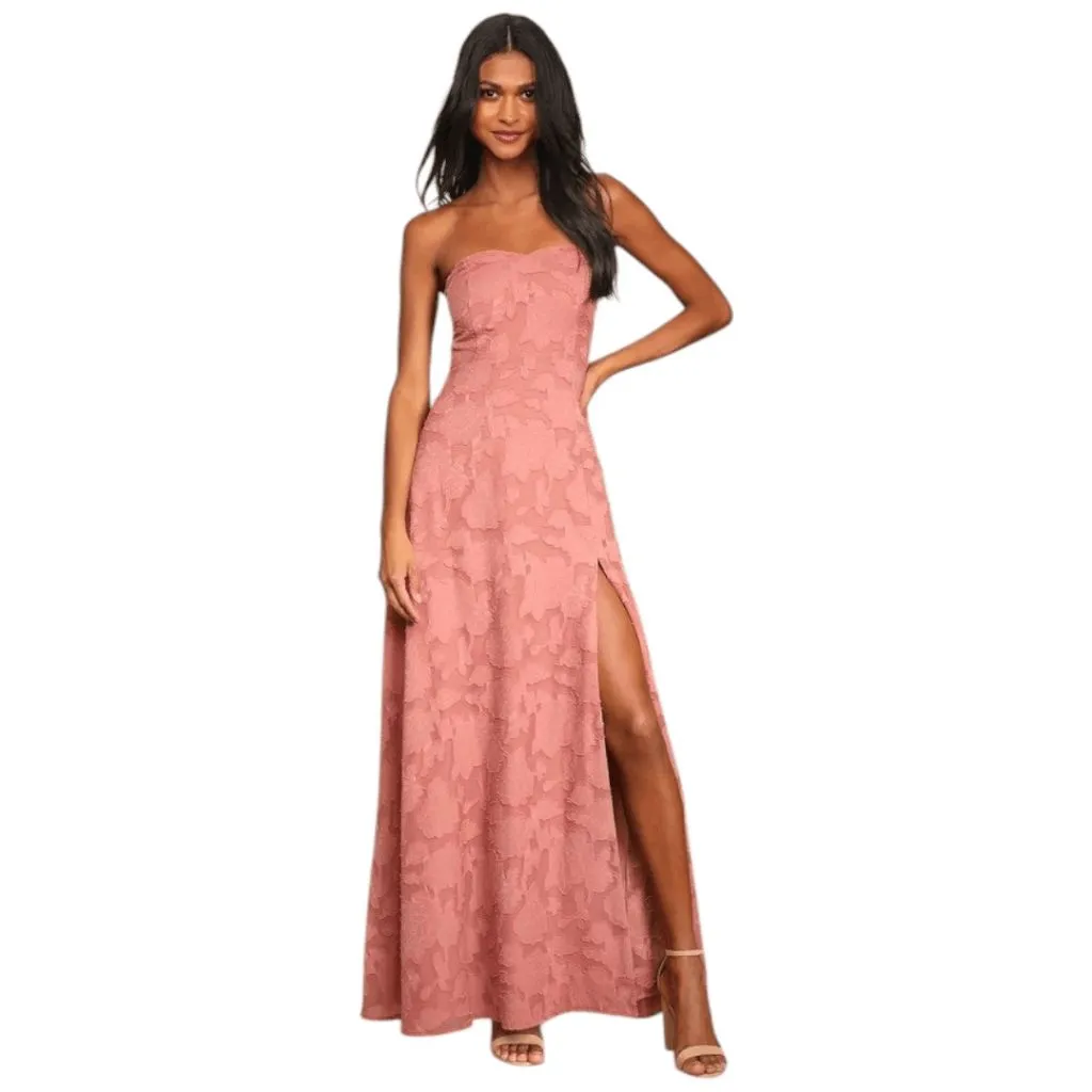 Lulus Rose Burnout Maxi Dress NWOT Size XS Pink Strapless Prom Dress - Image 2