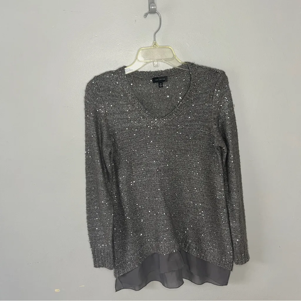 The Limited Glittering Silver V-Neck Sweater - Image 3