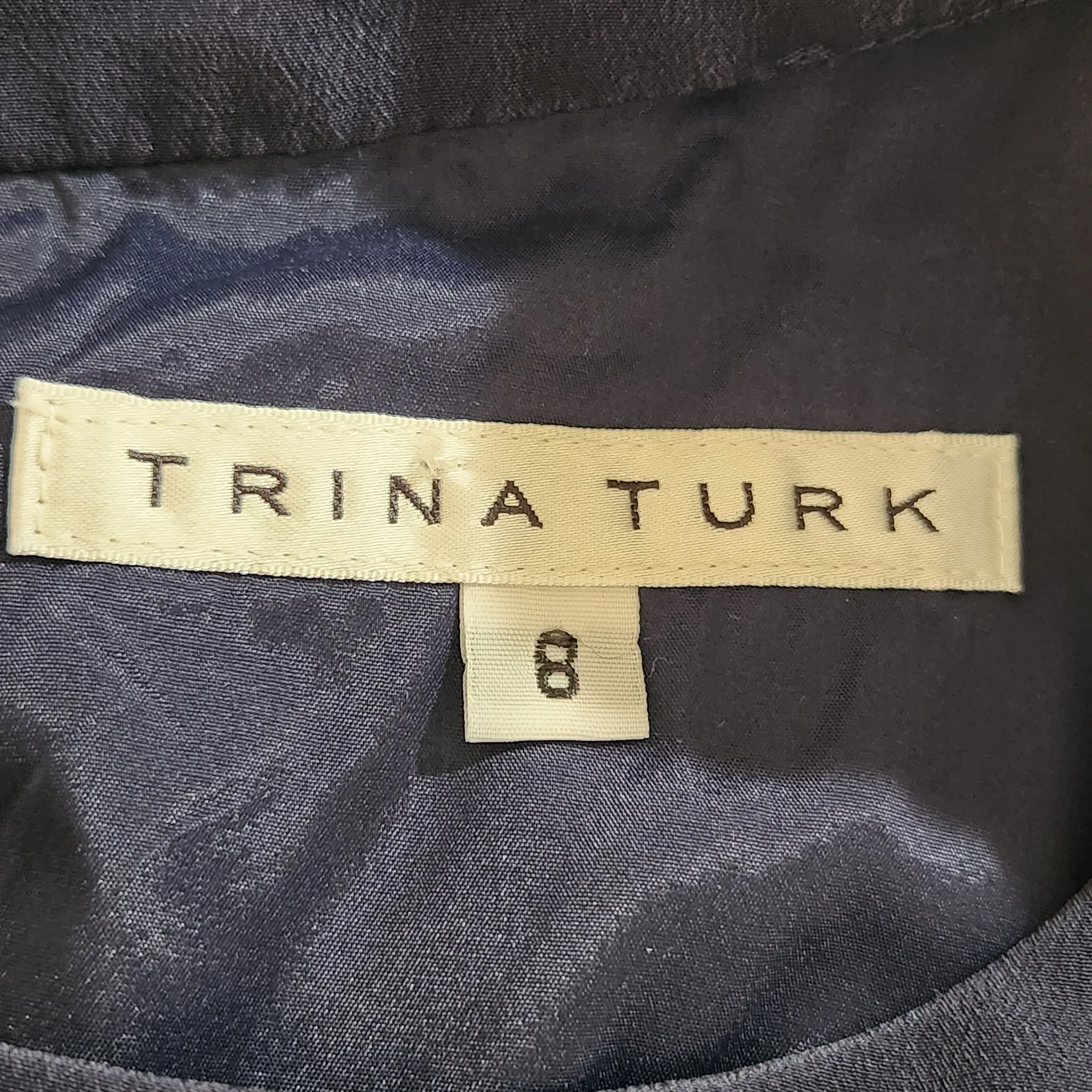 Trina Turk Navy and Gray Geometric Print Silk Mini Shift Dress Size 8 - Image 11